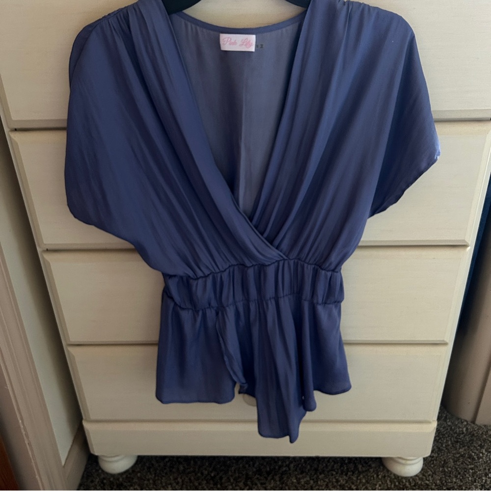Pink Lily Purple V Neck Blouse